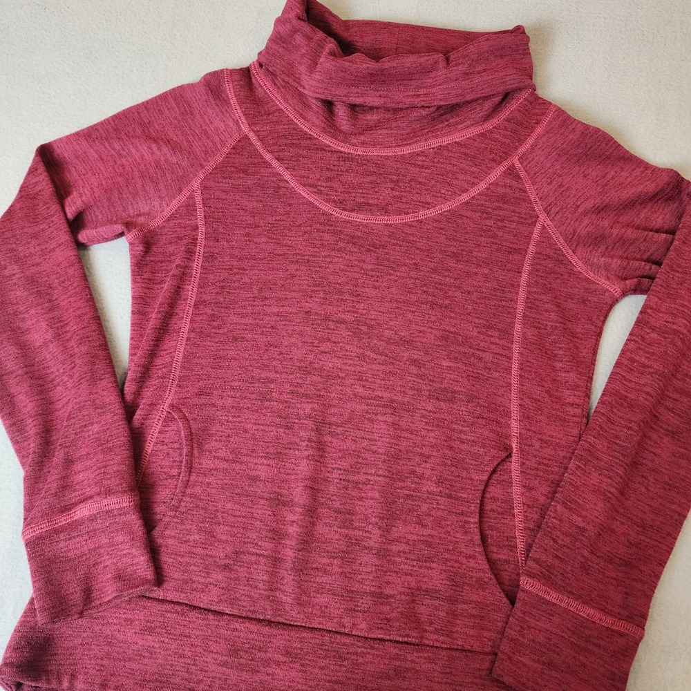 KUHL Womens Red Marl Cowl Neck Pullover Kangaroo Pocket Thumbhole Hoodie Medium